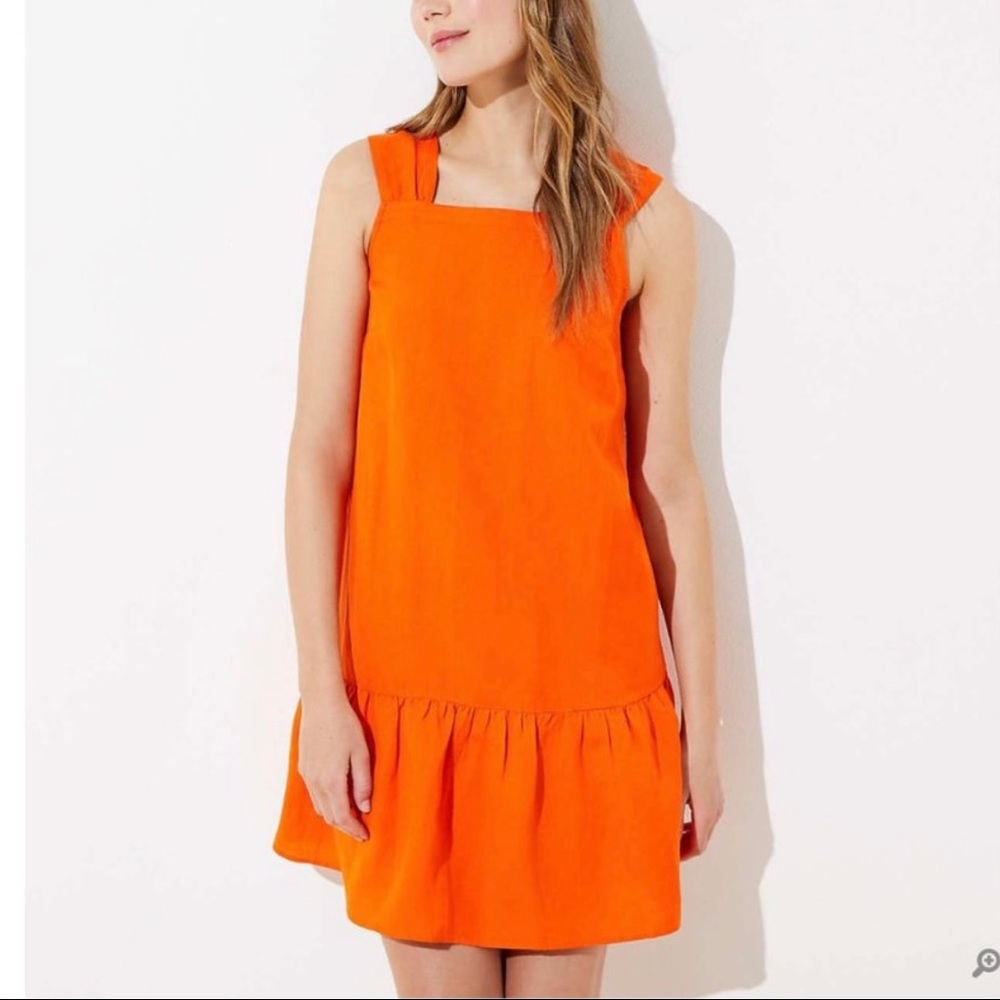NWT / LOFT orange square neck flounce dress